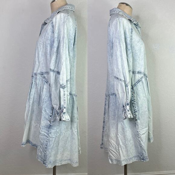 We The Free Free People Hannah Acid Washed Mini Denim Dress Size M, bohemian - Picture 7 of 10